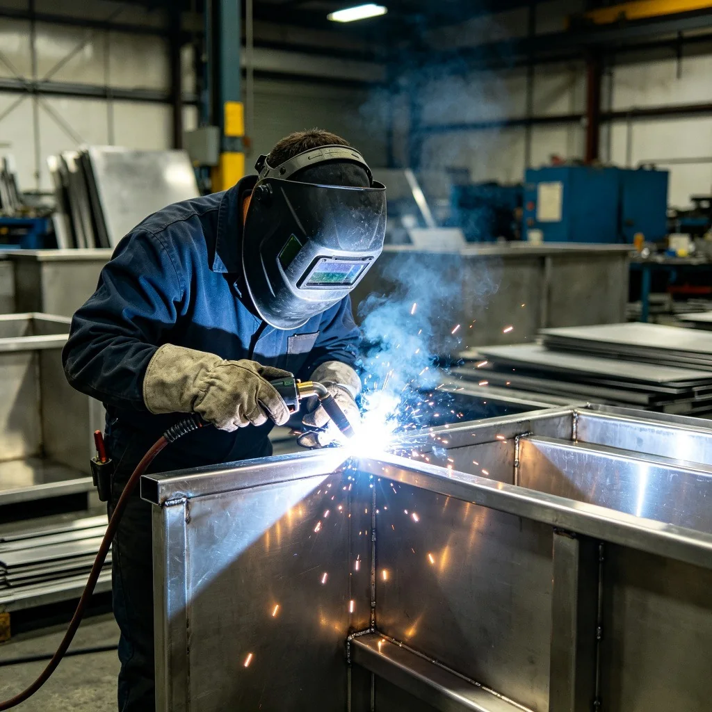 TIG welding of a LENJEX stainless steel cleaning tank
