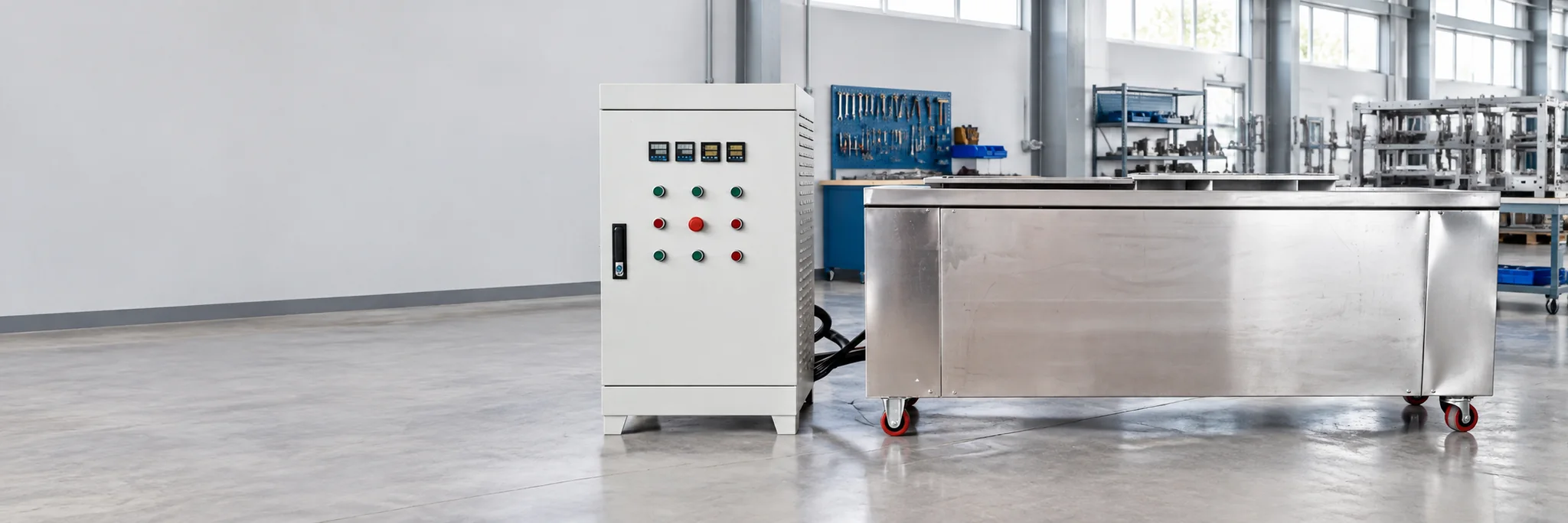 Ultrasonic cleaning machine with standalone electrical control cabinet
