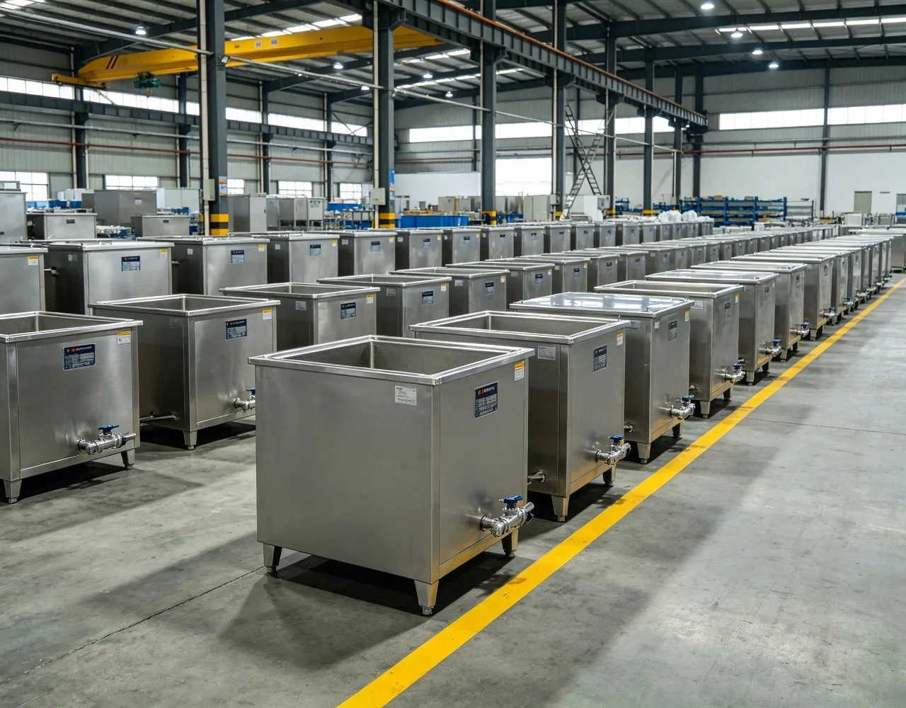 Finished stainless steel ultrasonic cleaning tanks in the LENJEX workshop